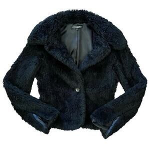 Betsey Johnson 1990s Vintage Black Faux Fur Jacket - Rare Made in USA Short Coat